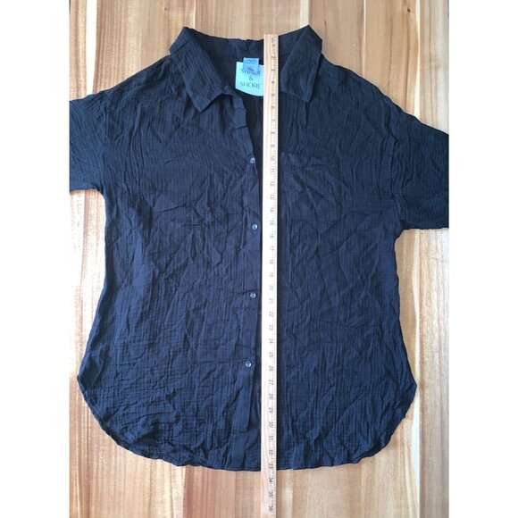 Shade & Shore Womens Black Swimsuit Cover-Up Button Down Shirtdress Size Large - Picture 10 of 13